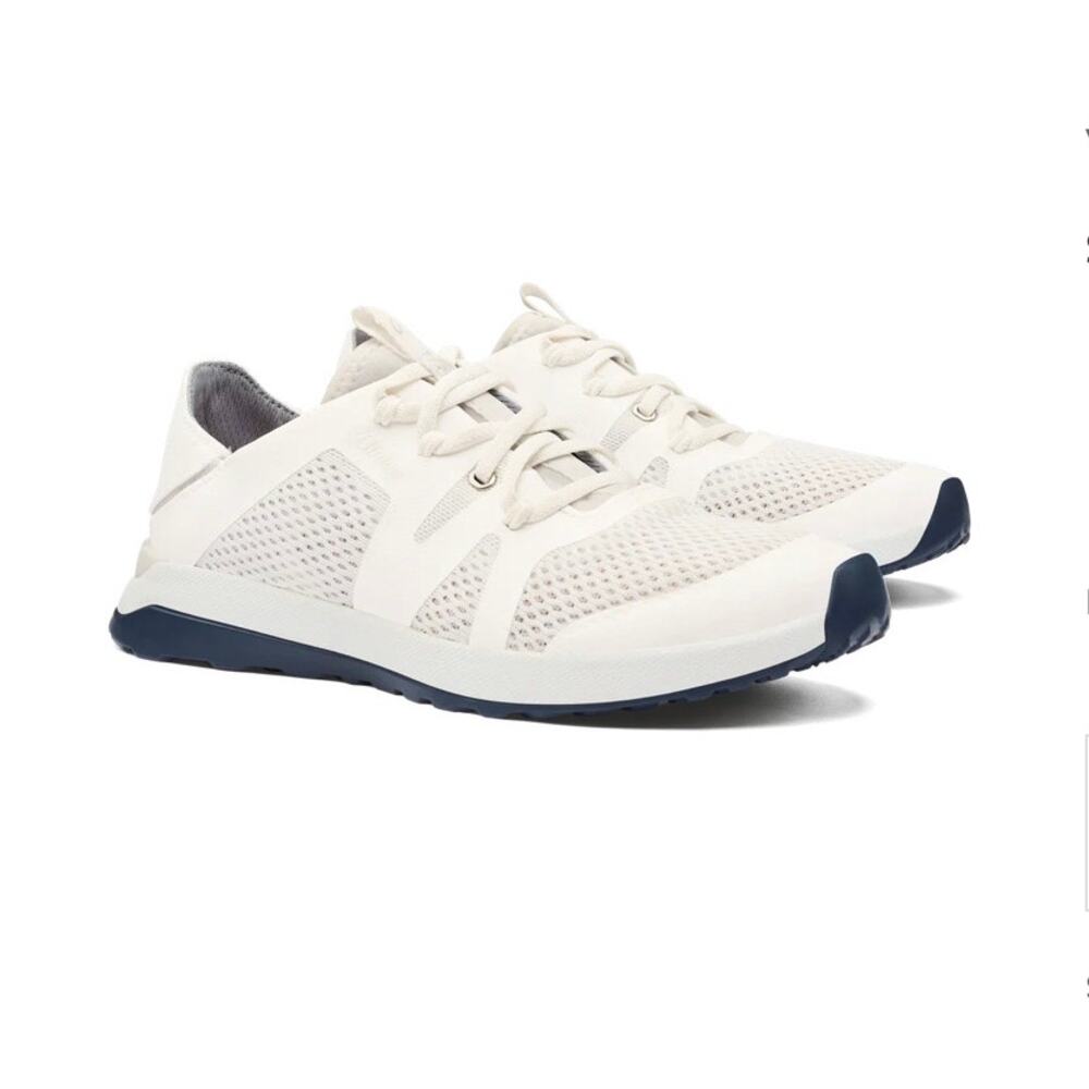OluKai Women's White and Navy Lace-Up Sneakers